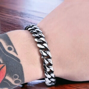 Stainless steel Cuban curb chain link bracelet, 11mm wide